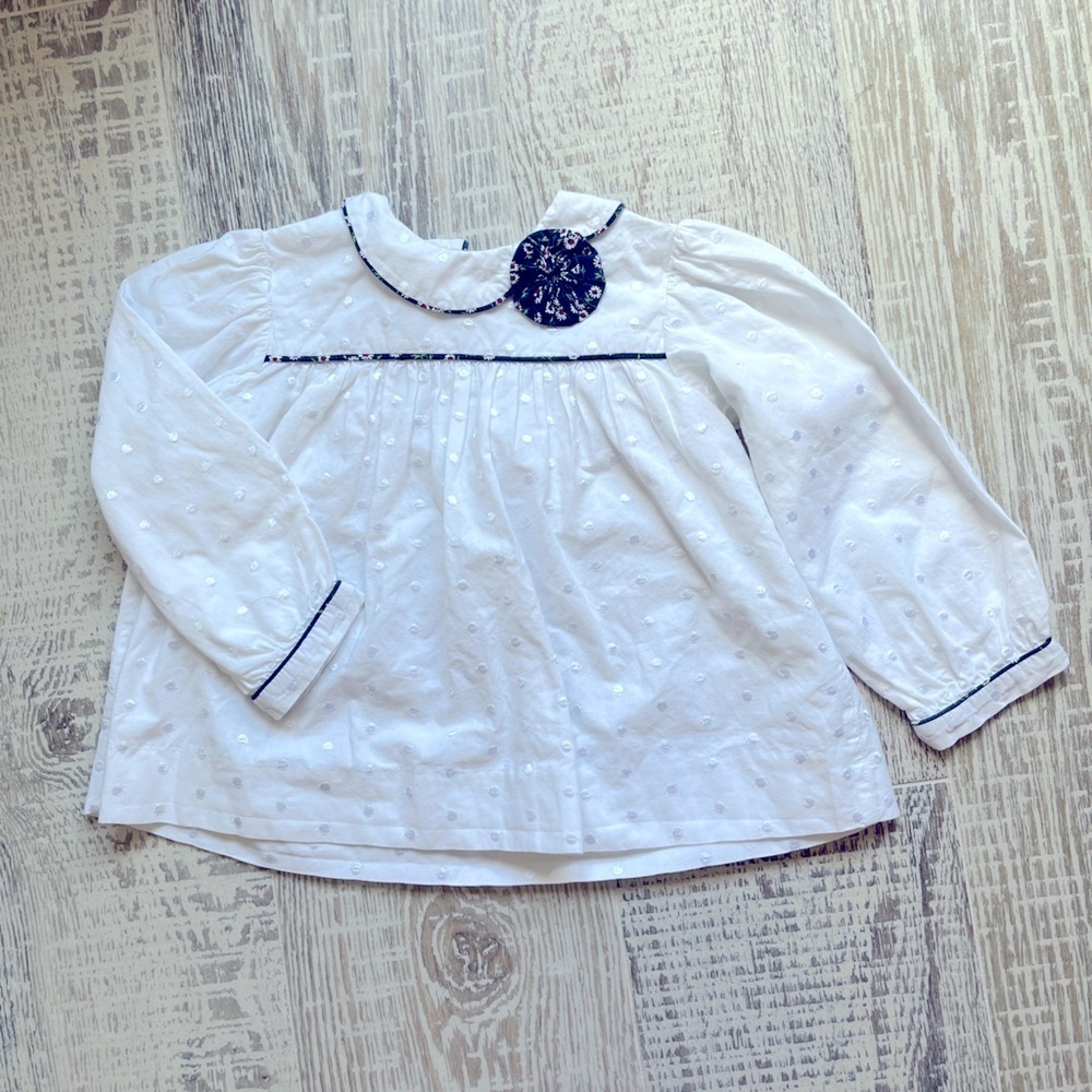Alice Kathleen and Co Floral Long Sleeve White Swiss Dot Top Sz 4 Toddler